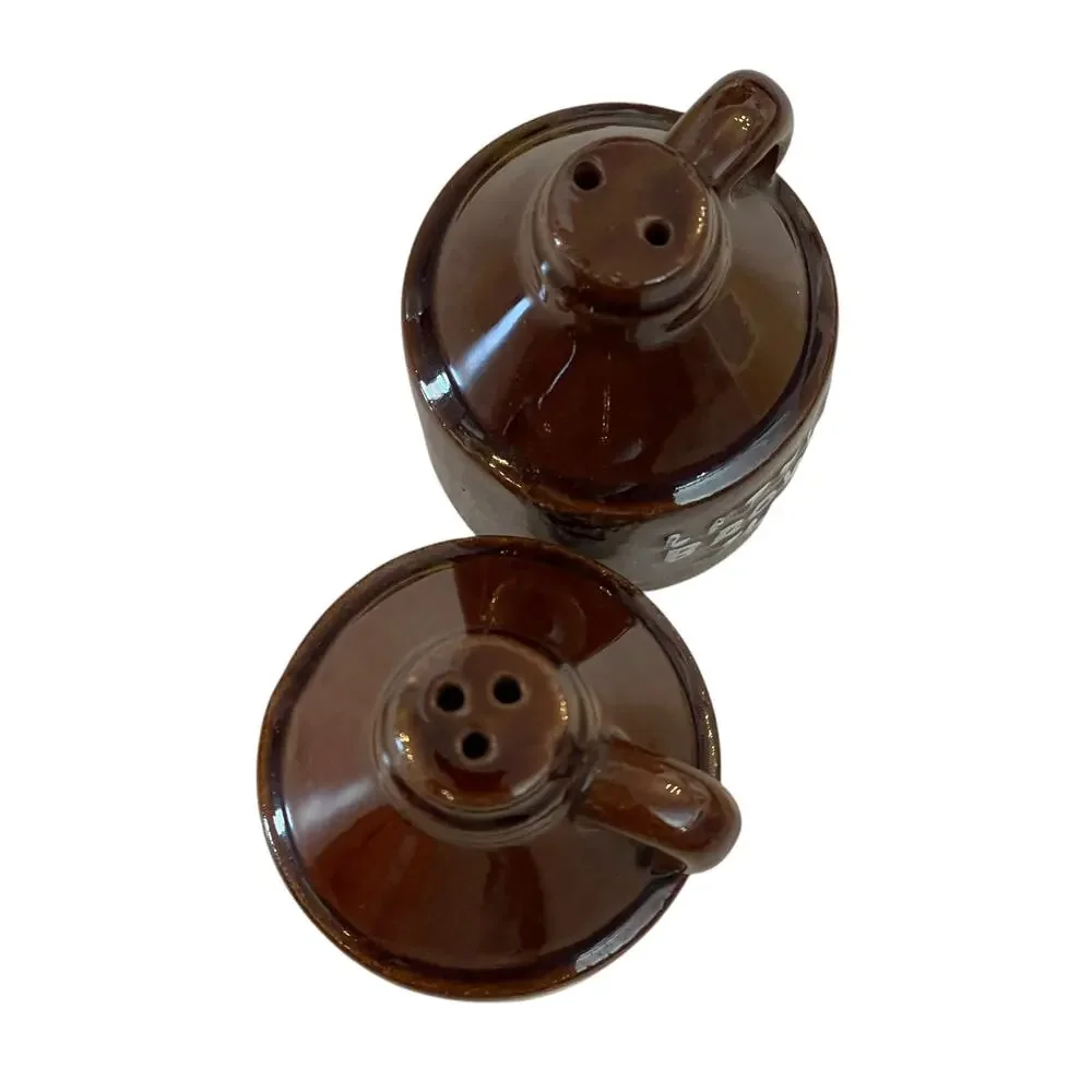 Little Brown Jug Salt & Pepper Shakers Vtg Moonshine Jugs 3
